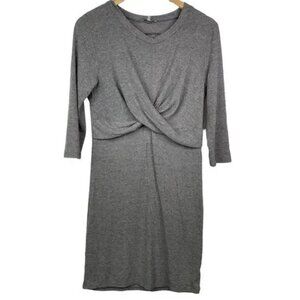 CHARLOTTE‎ RUSSE GRAY 3/4 SLEEVE CROSS-OVER RUCHED FITTED DRESS SIZE LARGE